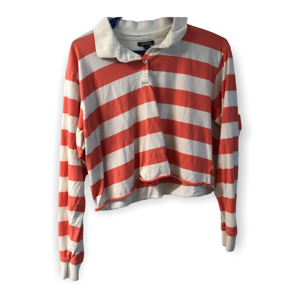 Wild Fable Striped Polo Crop Top Orange Size XL Junior's Women's Tops Cropped